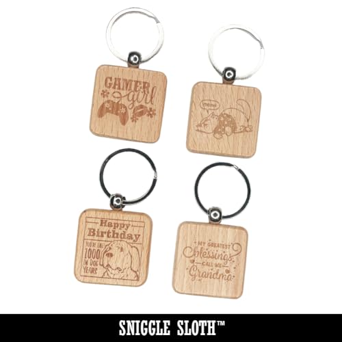 Sniggle Sloth Lifestyle Doodle Video Game Gamer Woman Controller Engraved Wood Square Keychain Tag Charm