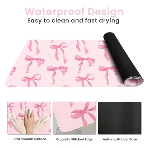 Pink Bow Mouse Pad, Desk Mat Large Bows Laptop Pad Computer Mat, Gaming Keyboard Mat Non-Slip Rubber Base Desk Pad, Stitched Edge, Cute Girly Pink Desk Accessories Women Office Decor 23.6" x 11.8" - color: Dark Pink, size: 23.6" x 11.8"