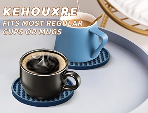 Coasters for Drinks 6 Pcs Drink Coaster with Holder,Heat Resistant Silicone Cup Mat Tabletop Protection,Non-Slip Rubber Coasters for Kinds of Cups (Blue) - color: Blue-plastic Holder