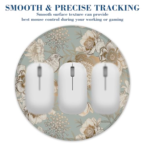 Butterfly Peonies Bird Mouse Pad Round Mouse Mat, Non-Slip Rubber Base Mousepad with Stitched Edge for Wireless Computer Laptop Office Desk Accessories 8 x 8 Inches - color: Butterfly Peonies Bird