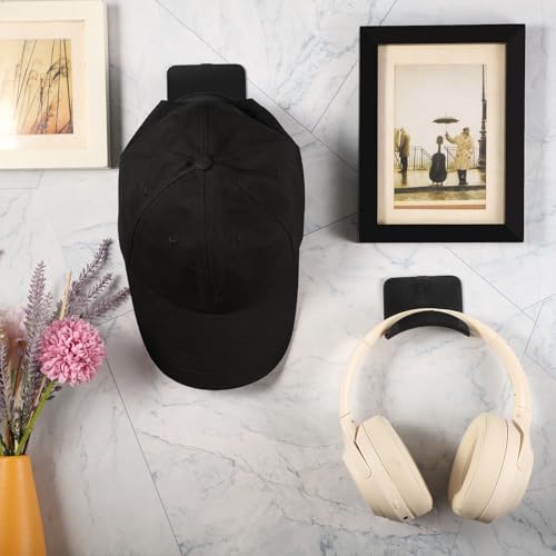 Wonderjune 12 Pcs Headphone Wall Hangers Adhesive Gaming Headset Holder Hooks for Wall Mount Strong Universal Stand Hooks for Most Headphone Controller, Hat, Baseball Caps, Door, Closet (Black) - color: Black