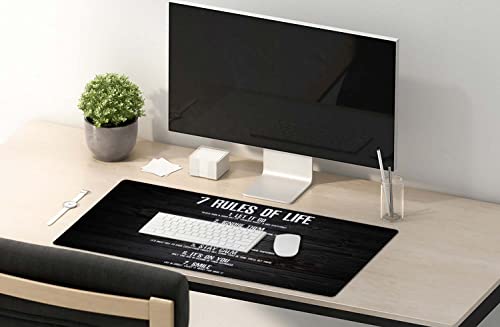 SSOIU 7 Rules of Life Motivational Quotes Mouse Pad 35.5 X 15.7 Inch XXL Full Desk Mousepad Extended Large Non-Slip Rubber Base Waterproof Big Keyboard Mat with Stitched Edges for Gaming and Office - color: 7 Rules of Life