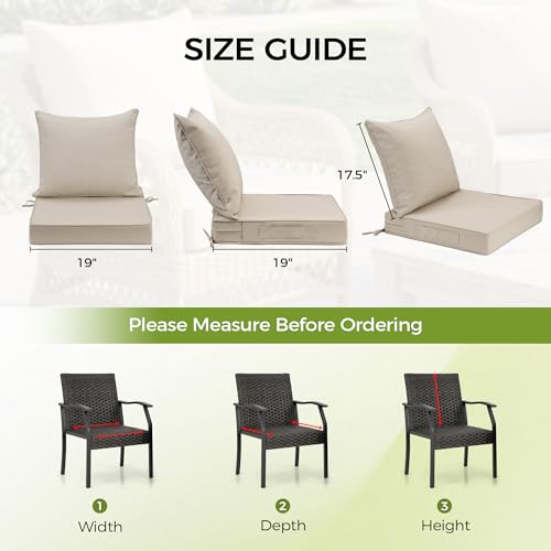 UNIKOME 19"x19"x3" Outdoor Chair Cushions Set - Waterproof Patio Cushions for Outdoor Furniture with Removable Cover, Ties & Handle, Deep Seat Patio Cushions for Sofa Couch - Cream - color: Cream, size: 19 x 19 x 3 Inch