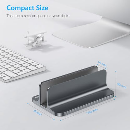 OMOTON Vertical Laptop Stand Holder, Desktop Aluminum Stand for MacBook with Adjustable Dock Size, Fits All MacBook, Surface, Chromebook and Gaming Laptops (Up to 17.3 inches), Gray - color: Grey