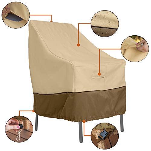 Classic Accessories Veranda Water-Resistant 25.5 Inch High Back Patio Chair Cover, Pebble, Outdoor Chair Covers