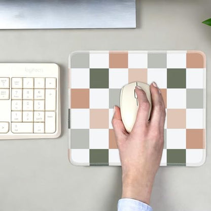 Mouse Pad for Desk with Stitched Edge, Premium Cute Washable Mouse Pads. Computer Mousepad with Non-Slip Rubber Base, Mousepads for Laptop, 9.25x7.75x0.12 inch (Muted Checkers) - color: Muted Checkers