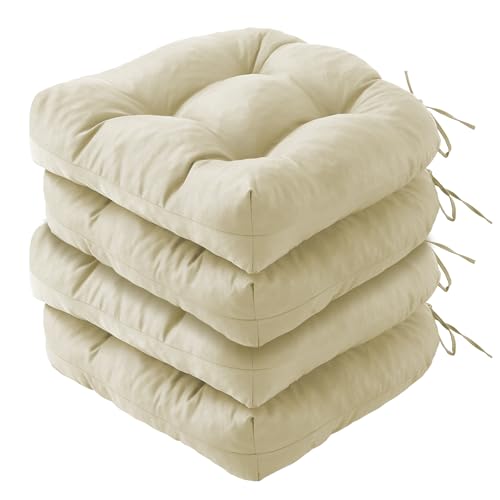 IPYNBAP Outdoor Chair Cushions Set of 4, Patio Chair Cushions with Ties, 19x19+5” Tufted Outdoor Seat Cushions, Waterproof Patio Furniture Cushions, Outdoor Dining Chair Pads, Beige - color: Beige, size: 19*19+5”/4pcs