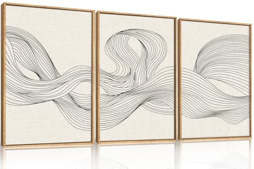 HPNIUB Neutral Abstract Beige Wave Framed Wall Art Set,Minimalist Black Line Wave Wall Decor,Modern Geometric Art Print,Boho Textured Artwork for Living Room, Bedroom,Office-24 x36 x3 - color: Abstract Lines Wall Art, size: 24"L x 36"W