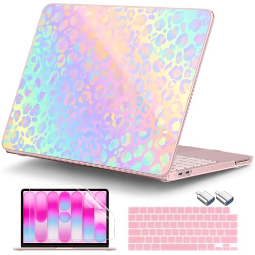 DONGKE Compatible with MacBook Neo 13 Inch Case 2026 A3404 A18 Pro chip & Touch ID, Plastic Hard Shell with Keyboard Cover, Screen Protector & Dust Plugs, Colorful Leopard - color: Colorful Leopard