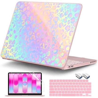 DONGKE Compatible with MacBook Neo 13 Inch Case 2026 A3404 A18 Pro chip & Touch ID, Plastic Hard Shell with Keyboard Cover, Screen Protector & Dust Plugs, Colorful Leopard - color: Colorful Leopard