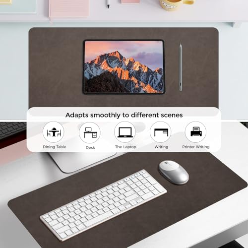Large Gaming Desk Pad with Stitched Edges - 2mm Thickness Leather Mouse Mat, Non-Slip Base Desk Mat for Office/Home 31.5"x 15.7" L Dark Coffee - color: Dark Coffee, size: 31.5" x 15.7"