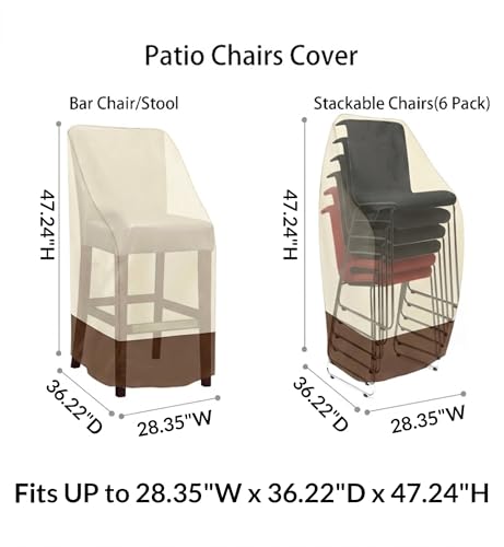 RosieLily Patio Chair Covers High Back Outdoor Bar Stool Covers (1 Pack-Beige & Brown, 28.35"W x 36.22"D x 47.24"H) - color: 1 Pack-Beige & Brown, size: 28.35"W x 36.22"D x 47.24"H