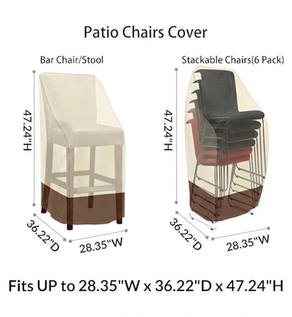 RosieLily Patio Chair Covers High Back Outdoor Bar Stool Covers (1 Pack-Beige & Brown, 28.35"W x 36.22"D x 47.24"H) - color: 1 Pack-Beige & Brown, size: 28.35"W x 36.22"D x 47.24"H