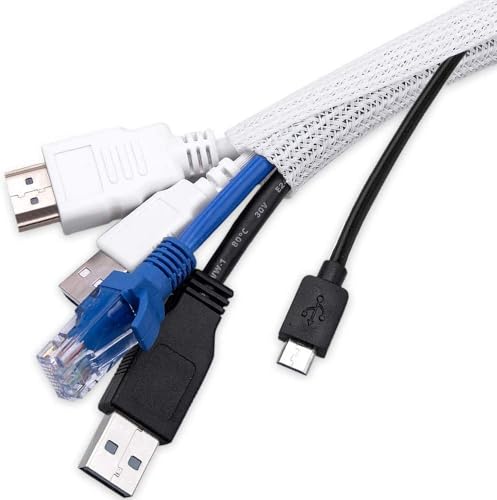 AGPTEK Cable Sleeve, 25ft - 4/5 inch Cable Management Desk Cord Cover Organizer Wire Hider for Home Office Computer TV Wire Loom Tubing Pet Proof Cord Protector from Cat Dog Chewing, White - color: White, size: 4/5"-25ft