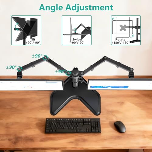 WALI Dual Monitor Stand, Freestanding Full Motion Monitor Desk Mount Fits 2 Screens up to 27 inches, Dual Monitors Arm Fits up to 22lbs, VESA 75x75 100x100 (MF002LM), Black - size: Dual, style: Steel Free Stand