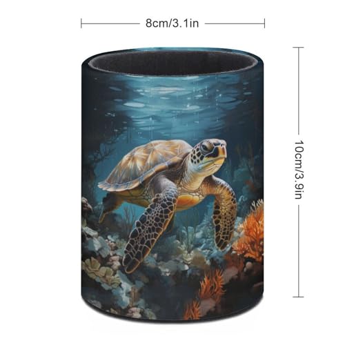 Sea Turtle Pen Holder Pencil Cup for Desk Organizer | Cute Makeup Brush Holder PU Multifunctional Office Suppliesfor Decor Home Classroom School - color: Sea Turtle