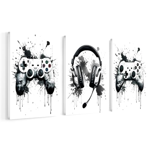 Poster Master 3-Piece Gaming Canvas - Video Game Accessories Print - Geeky & Gamer Art - Modern Black & White Design - Minimal Game Room or Teen Boy's Room Wall Decor - Available in 8x10 to 30x40 - color: Style-13