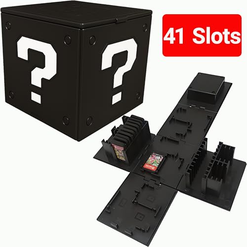 Switch Cartridge Case Holder Cube 41 Slots Compatible With Nintendo Switch 2 & Switch & Oled & Lite, Portable Game Storage Case Cute Retro Themed Travel Game Card Storage Question Mark Block Box Black - color: Black