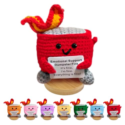 Emotional Support Dumpster Fire - Positive Crochet Birthday Easter Basket Stuffers Essentials Gift for Women Men Girls Coworker Friend, Handmade Knitted Doll for Home Office Accessories Decor (Red) - color: Red