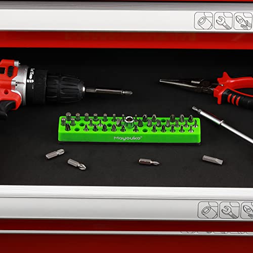 Mayouko 1/4" Magnetic Hex Bit Holder Rack Organizer, 43 Holes, 1/4-Inch Drill Bit Holder, Green, 2 Racks, Magnetic Bit Holder with Magnet Base for Screwdriver Bits - color: Green-2packs