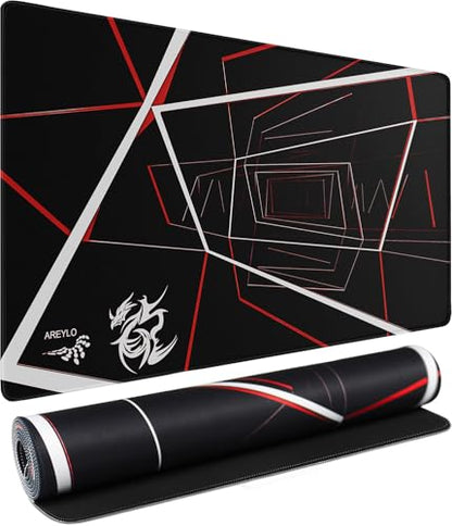 Large Gaming Mousepad, Waterproof Extra Large Mouse Pad with Stitched Edges, 31.5" x 15.7" Non-Slip Rubber Base Office Big Long Keyboard Pad for Office Gamer Home XXL, (Red Square) - color: Red Square