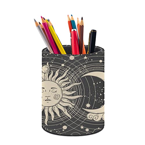 Tarot Celestial Boho Pen Holder Pencil Cup for Desk Organizer | Cute Makeup Brush Holder PU Multifunctional Office Suppliesfor Decor Home Classroom School - color: Boho