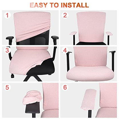 Tallew 4 Pcs Office Chair Covers Set Computer Universal Protective Stretchable Chair Seat Covers Desk Armrest Slipcovers Pads Office Cushion Backrest for Rotating (XL,Pale Pink) - color: Pale Pin