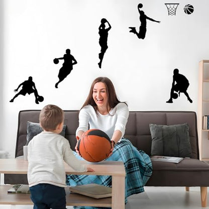 Basketball Dunk Wall Decal Stickers, 6 Man Playing Basketball Vinyl Art Wall Sticker for Bedroom Dorm Room Playroom Stadium Gym Home Decoration