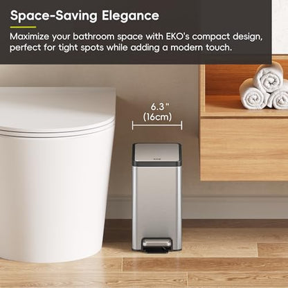 EKO Slim Small Bathroom Trash Can with Lid, Stainless Steel Small Garbage Can with Removable Inner Bucket, 6L / 1.6 Gal, Step On Trash Bin - color: Matte Stainless Steel, size: 6L