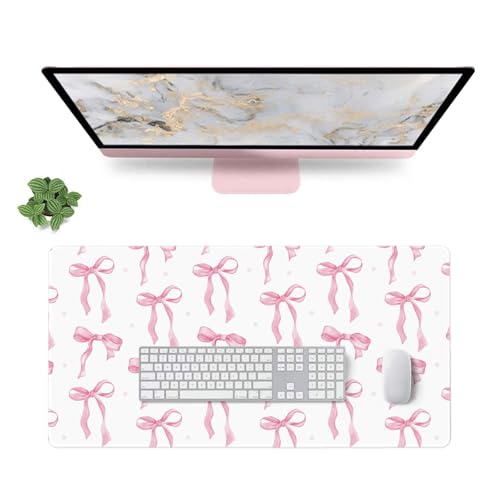 White Mouse Pad with Pink Bows, Cute Desk Mat Pink Keyboard Mat for Computer Laptop Non-Slip Rubber Base, Large Office Mat Girly Desktop Accessories School Office Supplies for Girls Women 23.6 x 11.8 - color: Pink, size: 23.6" x 11.8"