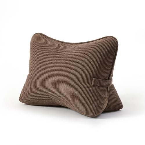 Pat. Pend. Corduroy Lumbar Support Pillow for Recliner, Sitting & Relaxing, Triangle Cushion for Sofa, Couch or Bed, Reading Pillow with Removable Washable Cover, Chocolate - color: Chocolate