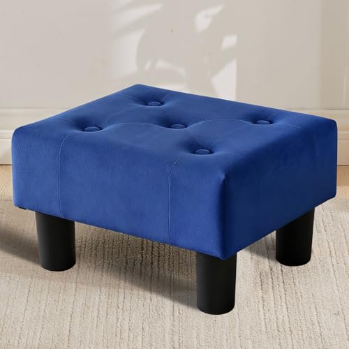 Small Foot Stool Ottoman, Velvet Footstool Ottoman Foot Rest for Couch, Rectangle Footstools and Ottomans Small for Living Room, Entryway and Bedroom (Blue) - color: Blue (Velvet)