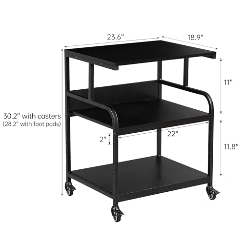 Fannova Printer Stand, 23.6 x18.9 x 30 Inches Large Printer Table with Adjustable Storage Shelf, 3 Tier Rolling Printer Cart with Wheels for Home Office, Stand for Heat Press Mini Fridge, Black - color: Black, size: 23.6"W x 18.9"D x 30"H