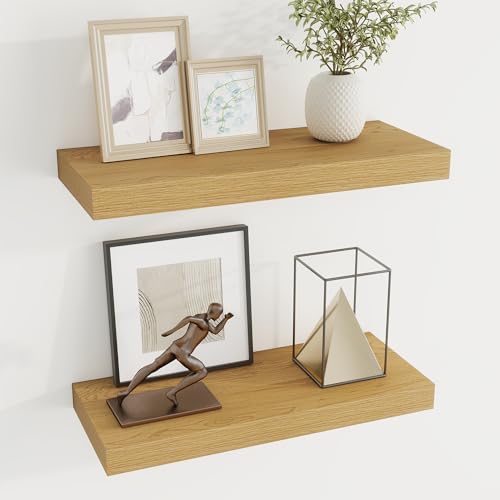 Dreamland 20 Inches Floating Shelves for Wall, 6.7 Inch Deep Floating Shelves Set of 2, Large Display & Storage Shelf, Wall Shelf for Bathroom Bedroom Living Room Kitchen Office,Oak - color: Oak, size: 20"W x 6.7"D,Set of 2