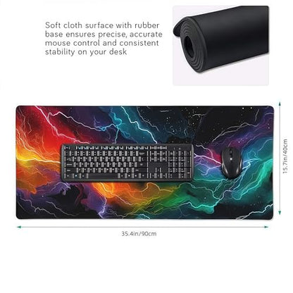 Neon Lightning Gaming Mouse Pad, Large Extended Desk Mat, 35.4 x 15.7 Inches, Non-Slip Rubber Base, HD Printed Design, for PC Gaming, Esports, Home Office - color: lightning