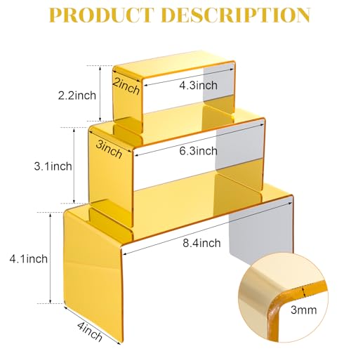 Chuangdi 2 Sets Acrylic Display Risers, Product Stand, Jewelry Display Riser Shelf Showcase Fixtures for Dessert Cupcake Candy Figure Treat Action Showcase (Gold,Large Set) - color: Gold, size: Large Set
