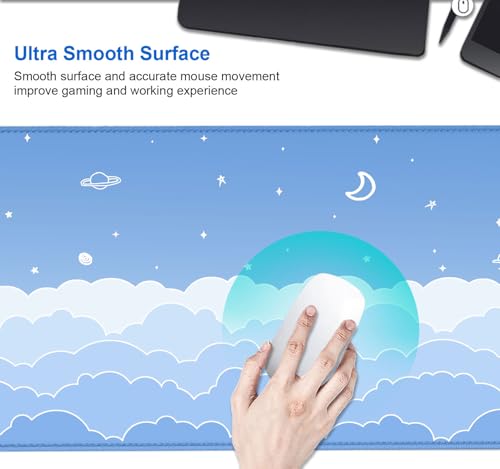 IMAYONDIA Cute Pastel Blue Desk Mat, Aesthetic Stars Moon Desk Pad, Kawaii Anime Deskmat, Gradient White Clouds Computer Pad, Minimalist Large Gaming Mouse Pad Mousepad, 31.5 X 11.8 Inch - color: Blue Gradient Clouds