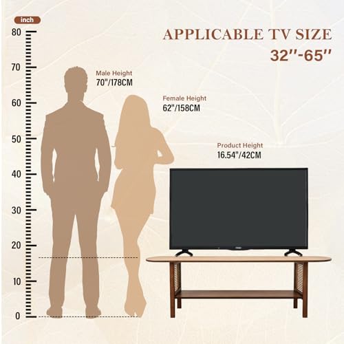 Tiita TV Stand with Storage for TVs up to 65'', Bamboo TV Console Entertainment Center with 2 Open Shelf, Mid Century Modern Media Console for Living Room, Bedroom, Walnut - color: Classic Walnut