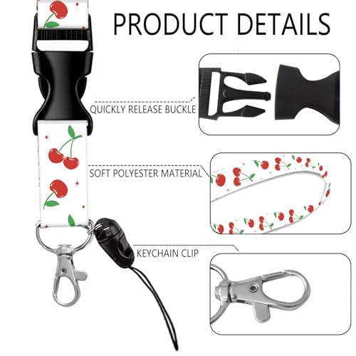 ID Badge Holder with Lanyard Fashionable ID Card Holders with Retractable Lanyards Soft Fiber Metal Clip Sturdy Buckle for Key Wallet Work Nurse Teacher (Retro Cherry with Bow) - color: Retro Cherry With Bow