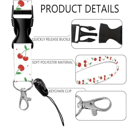 ID Badge Holder with Lanyard Fashionable ID Card Holders with Retractable Lanyards Soft Fiber Metal Clip Sturdy Buckle for Key Wallet Work Nurse Teacher (Retro Cherry with Bow) - color: Retro Cherry With Bow