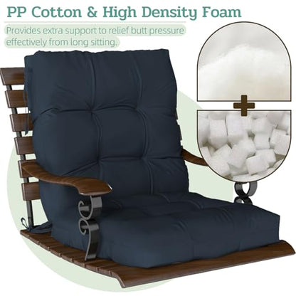 Outdoor Chair Cushions Set of 2, 42x21x4 Inch Patio Cushion for Dining/Rocking Chairs, High Back Soft Seat Pad with Ties, Indoor Outside Use, Fade-Resistant & Waterproof, Dark Blue - color: Dark Blue
