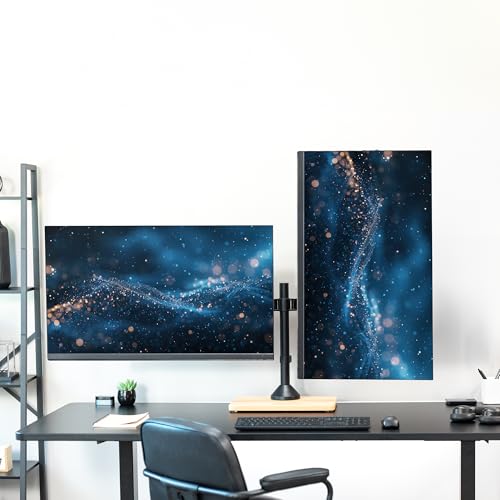 VIVO Freestanding Dual Monitor Stand with Solid Wood Base and Adjustable Arms, Mounts 2 Screens up to 32 inch and 22 lbs Each, Black, STAND-V002FD-B - color: Black/Wood, size: 13" to 32" Screens
