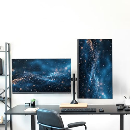 VIVO Freestanding Dual Monitor Stand with Solid Wood Base and Adjustable Arms, Mounts 2 Screens up to 32 inch and 22 lbs Each, Black, STAND-V002FD-B - color: Black/Wood, size: 13" to 32" Screens