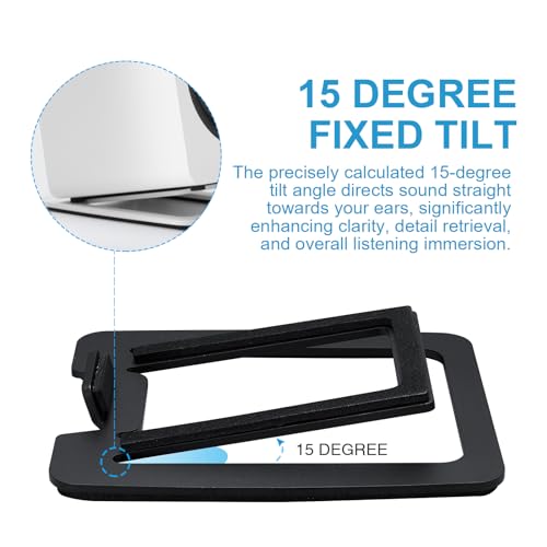 Sanyun SW601 15° Tilted Desk Speaker Stands for Compact 2''-3'' Computer PC Bookshelf Monitor Speakers, Steel Metal Base & Damping Foam Padding (Pair, Black) - color: Black