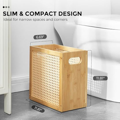 TIOPGHAD 3-Gallon Small Rattan Wicker Waste Basket Trash Can, Natural | Bamboo Frame with Handles, 11.8x6.7x11.8 inches, Waterproof Coating, Ideal for Bathroom, Office and Bedroom - color: Natural
