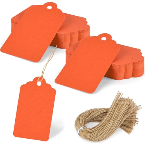 SallyFashion 120PCS Gift Tags - Orange Hanging Tags for Gifts, DIY Wedding, Birthday - color: Orange