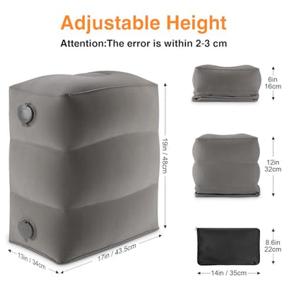 Maliton Inflatable Foot Rest Pillow for Travel,Kids Airplane Bed,Adjustable 3 Layers Height Leg Pillow of Air Travel Essentials,Car, Office, Home - Fast Inflation (Grey) - color: Grey