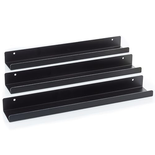 Vinyl Record Shelf - 3 Metal Display Shelves - Wall Mount Now-Playing Vinyl Shelves - an Album Record Holder that Doubles as a Picture Ledge - Fits All Records (Black) - color: Metal (Black)