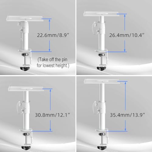 suptek Clamp-on Speaker Stand Desk Mount Set, Height Adjustment, Tilt, Swivel, 9.6 x 8.8 inch Trays, Universal Audio Holders for Computer and Bookshelf Speakers, Elevated Sound, 2 Pack, White, SDM001W - color: White