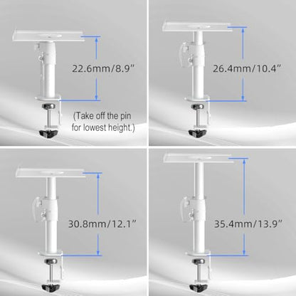 suptek Clamp-on Speaker Stand Desk Mount Set, Height Adjustment, Tilt, Swivel, 9.6 x 8.8 inch Trays, Universal Audio Holders for Computer and Bookshelf Speakers, Elevated Sound, 2 Pack, White, SDM001W - color: White
